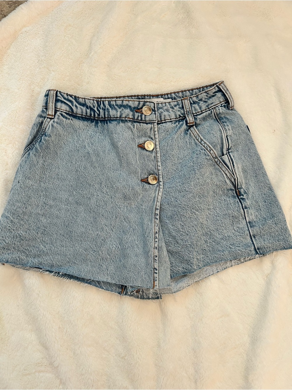 Zara Light Blue Denim Button-Front Skort